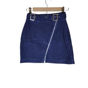 URBAN OUTFITTERS Women's Blue Corduroy Angled Zipper Buckles Mini Skirt SZ S